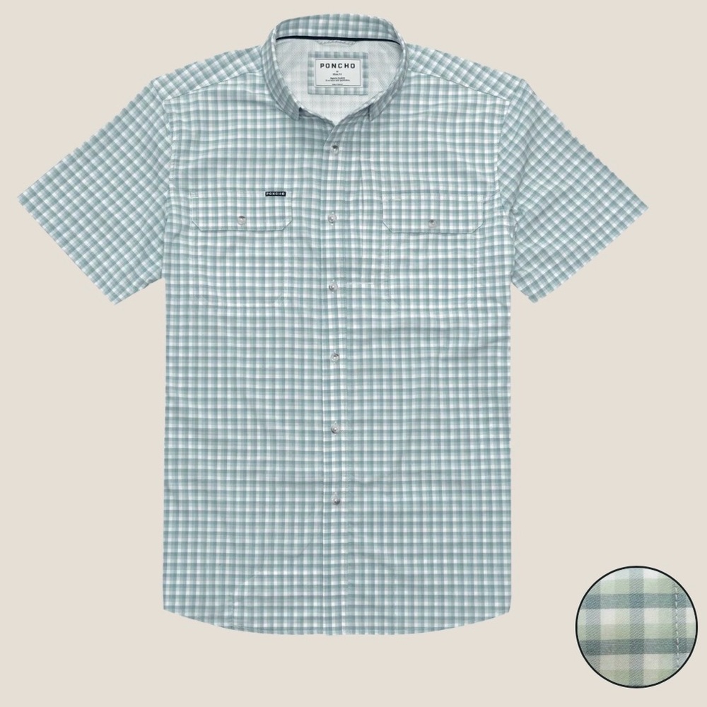 Poncho Outdoors 3XL Green Checkered Men's Button down fishing Shirt